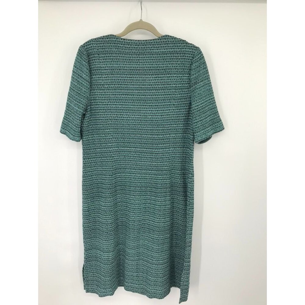Misook Womens Green Knit Short Sleeve V-Neck Dress size medium Gold embellished - Picture 15 of 15